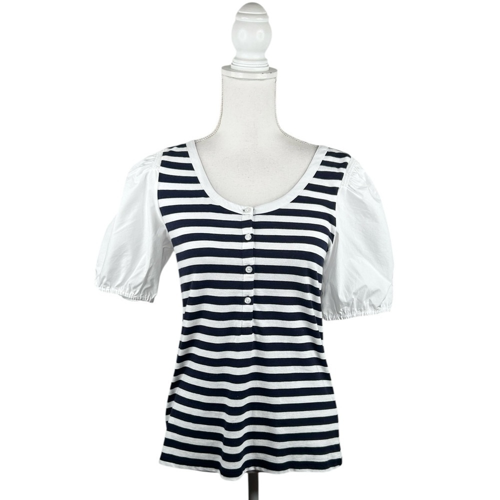 Talbots Blue & White Stripe Classic Nautical Casual Summer Spring Top Size XS